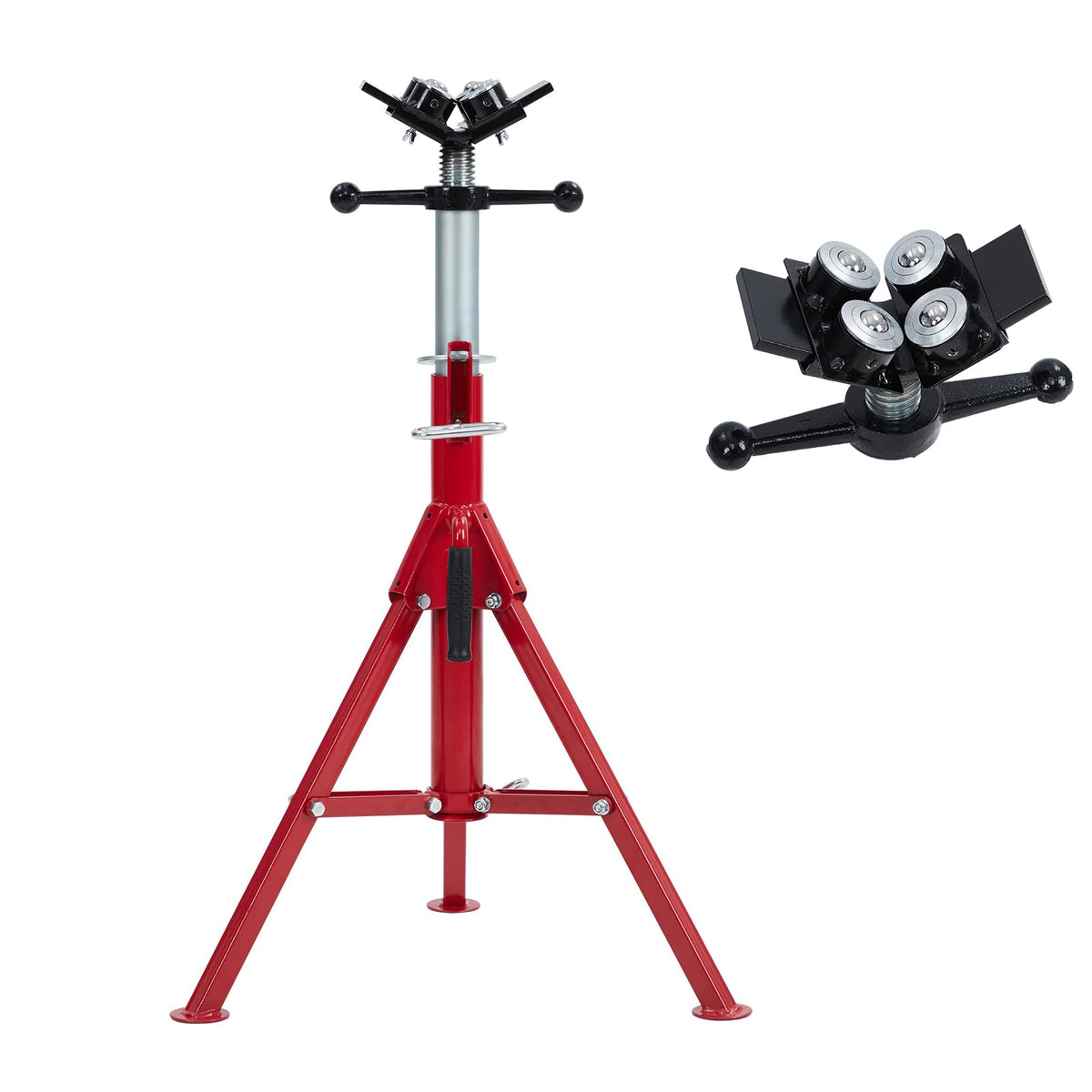 V Head Pipe Jack Stand with 4-Ball Transfer, 28-52 Inch Adjustable Height,1/8"-12" Wide Pipe Capacity, 2500 Lb Load Capacity Heavy Duty Steel Pipe Stand for Welding