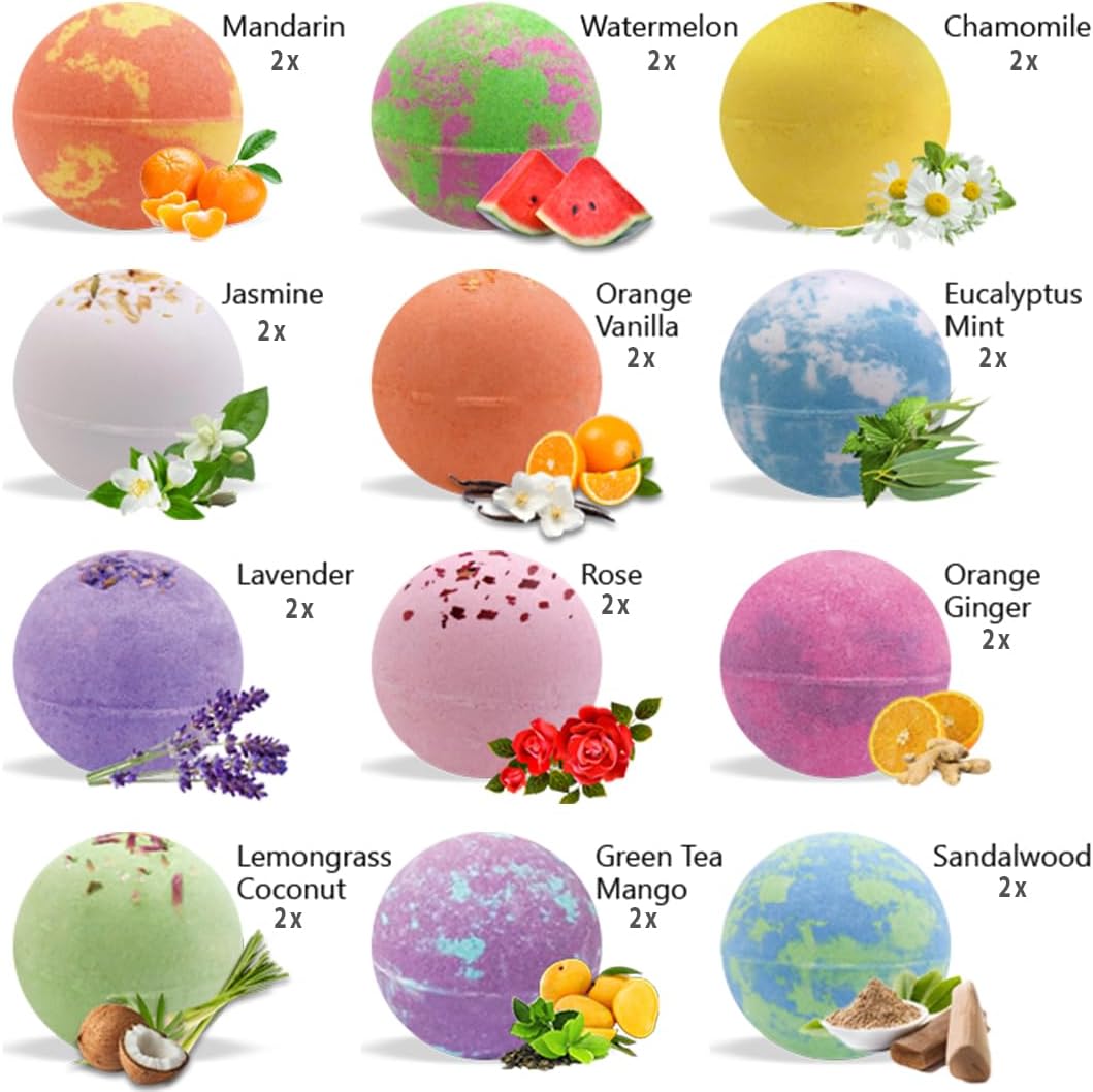 Bath Bombs for Women Gift Set, 24 Natural & Organic Bath Bombs for Girls