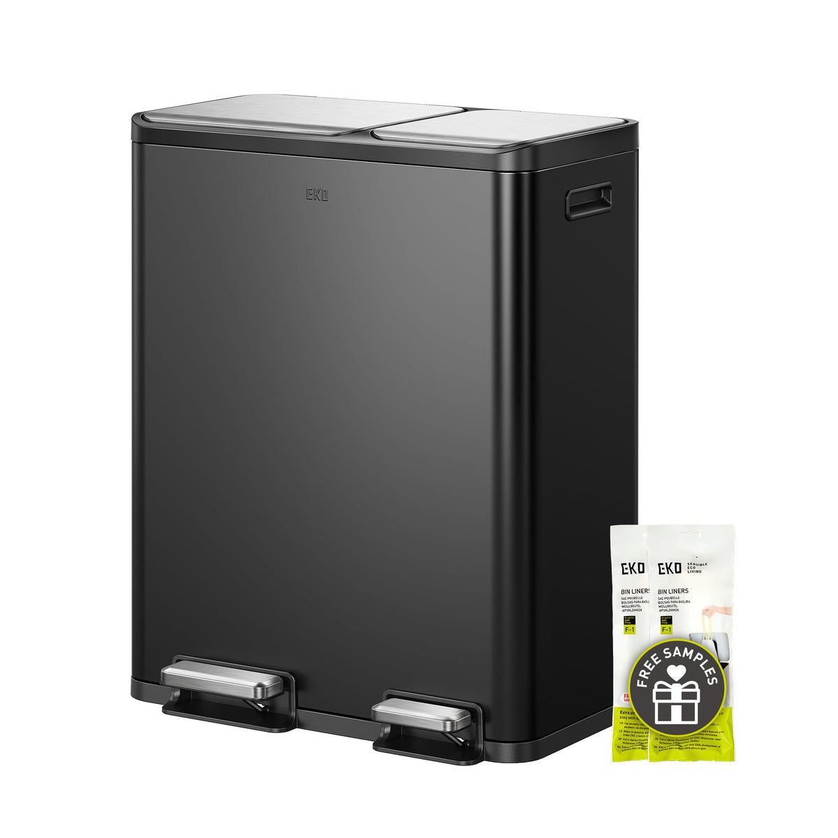 EKO EcoCasa II 36L+24L Dual Trash Can with Recycle Bin, Stainless Steel Garbage Can with Lid, Deodorizer Compartment, Odor-Proof and Fingerprint Resistant