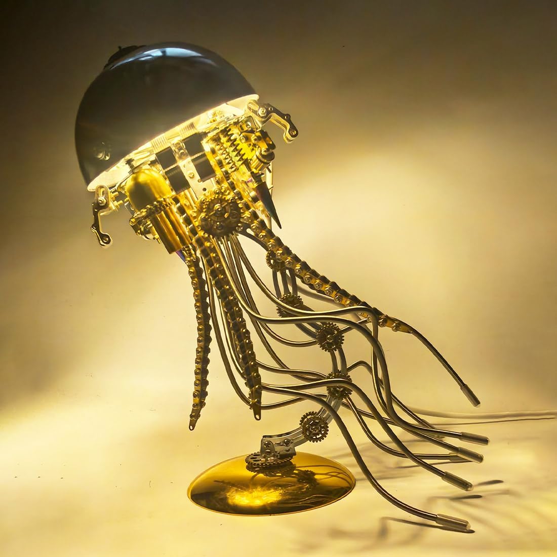 Steampunk Jellyfish Metal Model Kit, 3D Metal Mechanical Jellyfish Model Kit, DIY Assembly Desk Lamp with Adjustable Warm Light, Industrial Art Display Collectible (800+PCS)