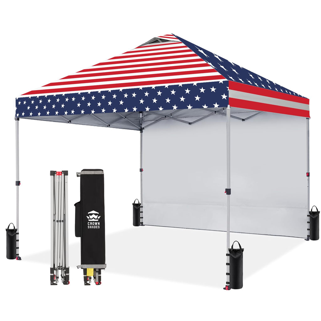CROWN SHADES 10x10 Pop Up Canopy with 1 Side Wall, Beach Canopy Tent, Red