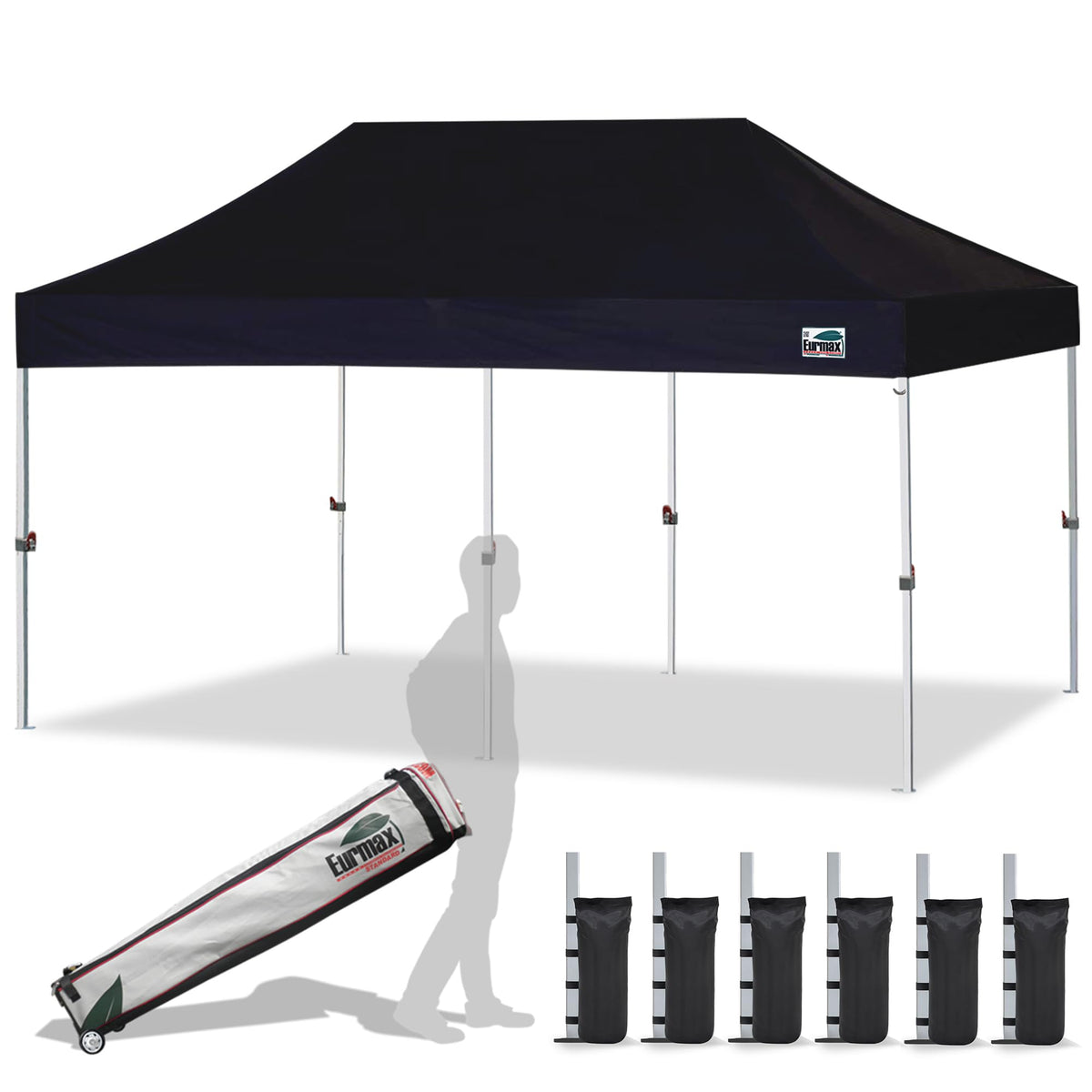 Eurmax USA 10x10ft Pop Up Canopy,Commercial Instant Tent for Outdoor Events,Patented No-Tip Rolling Storage Bag with 4 Sandbags,UV & Water Resistant,Heavy Duty Portable Shelter Gazebo,White
