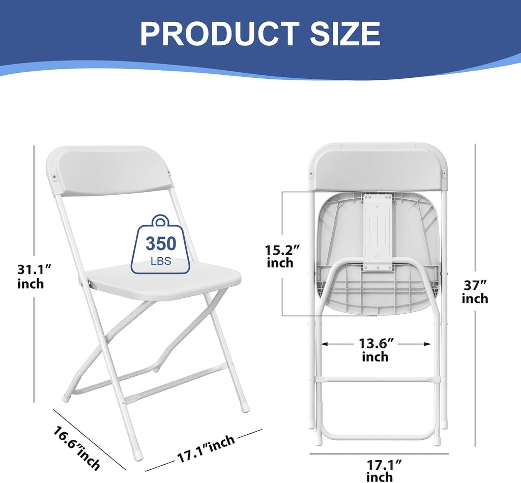 10 Pack White Folding Chairs for School Events Wedding Party Picnic