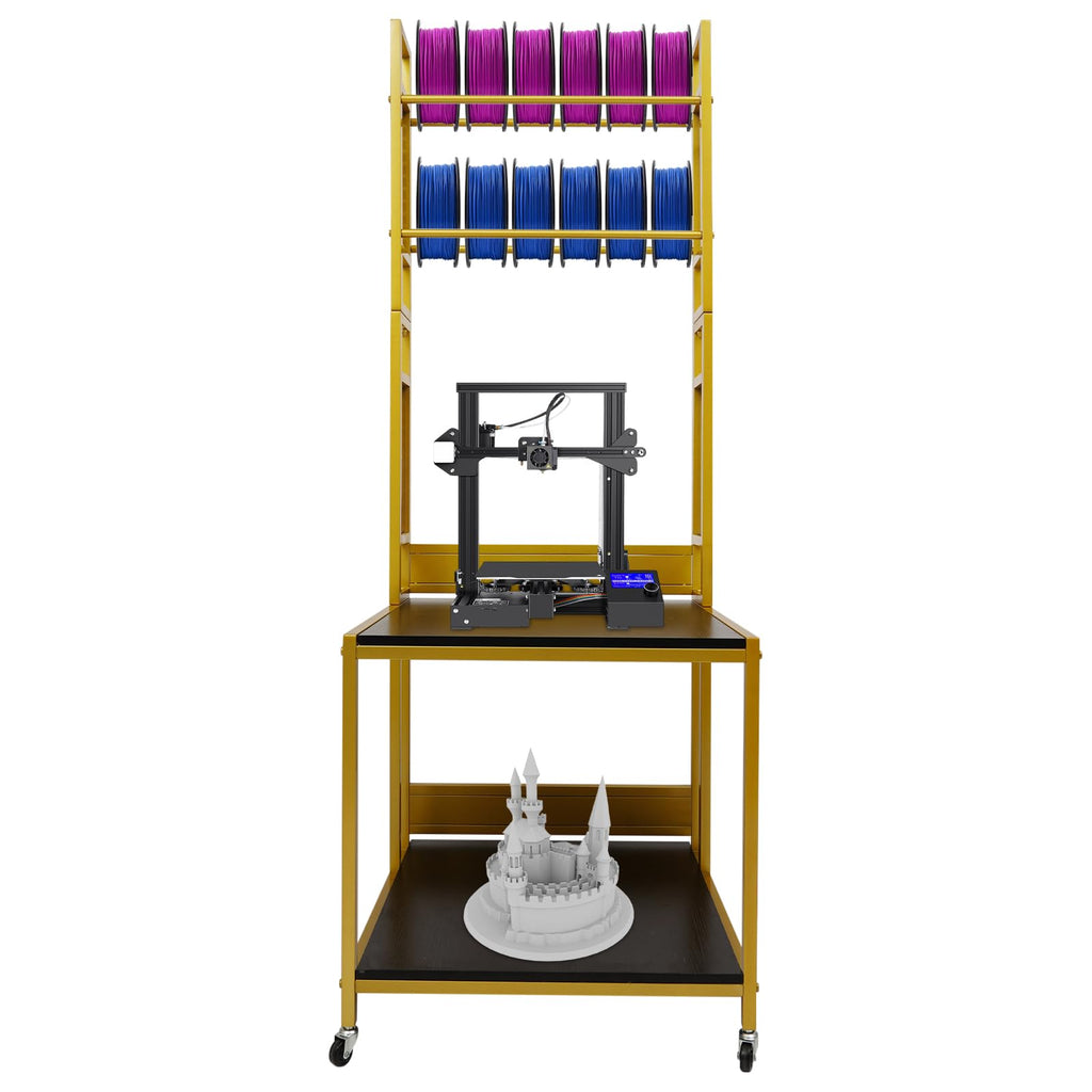 3D Printer Stand with Filament Storage Rack, 2-Tier Heavy Duty Mobile Printer Table with Wheels for Studio Office Storage and Organization