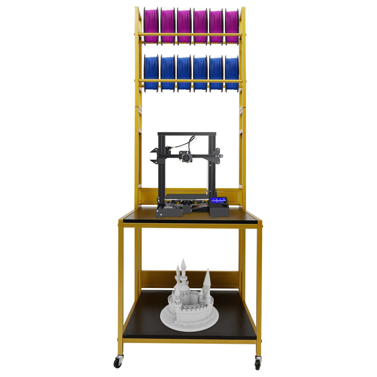 3D Printer Stand with Filament Storage Rack, 2-Tier Heavy Duty Mobile Printer Table with Wheels for Studio Office Storage and Organization