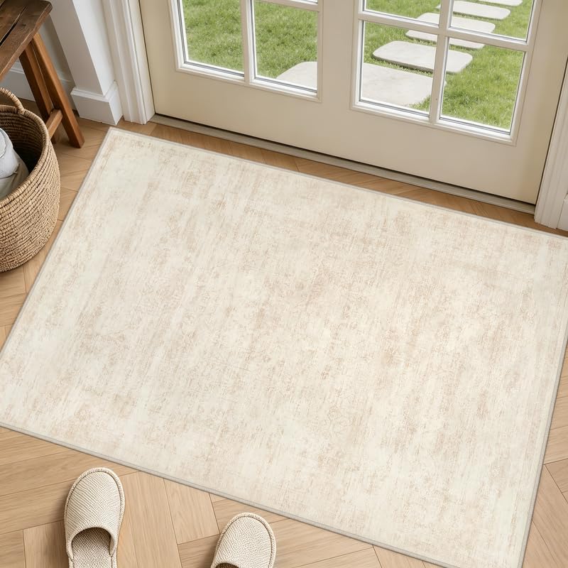 8x10 Area Rugs Living Room: Bedroom Washable Carpet Beige/Ivory