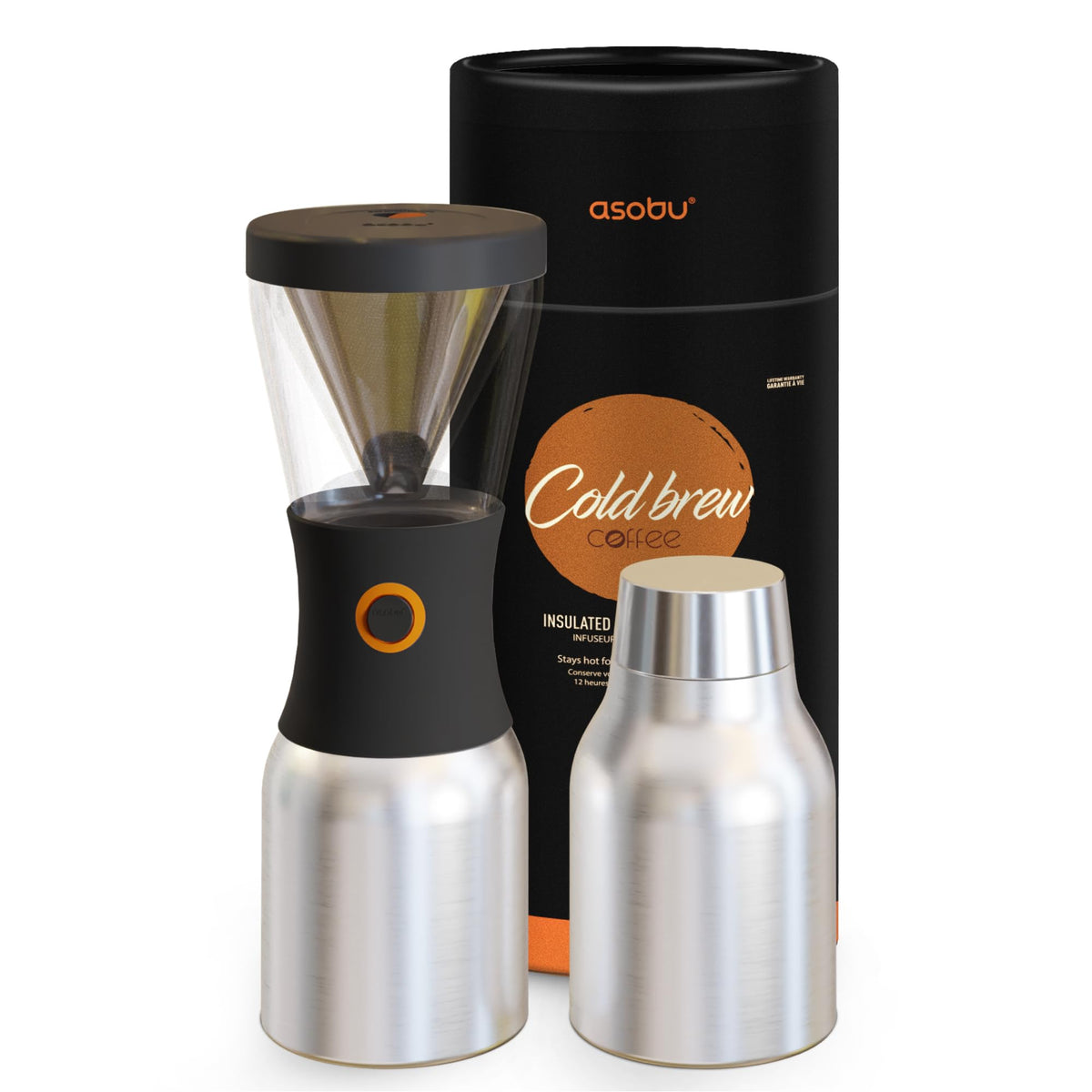 asobu Cold Brew Coffee Maker, Award-Winning 40oz Insulated Cold Brew Brewer with Portable Stainless Steel Carafe – No.1 Europe Coffee Fest Winner, Leakproof, BPA-Free, Keeps Cold 24H