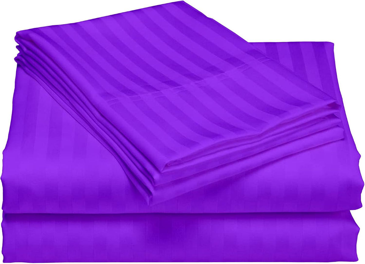 USA RV King Sheet Set in Purple Stripe 400 Thread-Count 100% Egyptian Long Staple Cotton, Sateen Weave for Soft and Silky Feel, Breathable 4-Piece Bedsheet, Elasticized 24'' Extra Deep Pocket