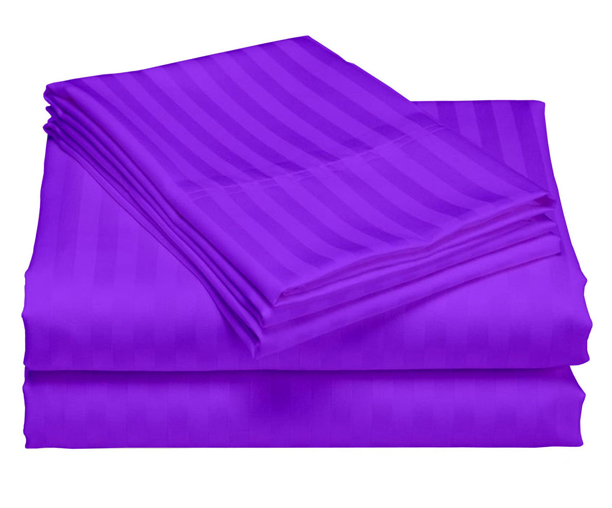 USA RV King Sheet Set in Lilac Stripe 400 Thread-Count 100% Egyptian Long Staple Cotton, Sateen Weave for Soft and Silky Feel, Breathable 4-Piece Bedsheet, Elasticized 24'' Extra Deep Pocket