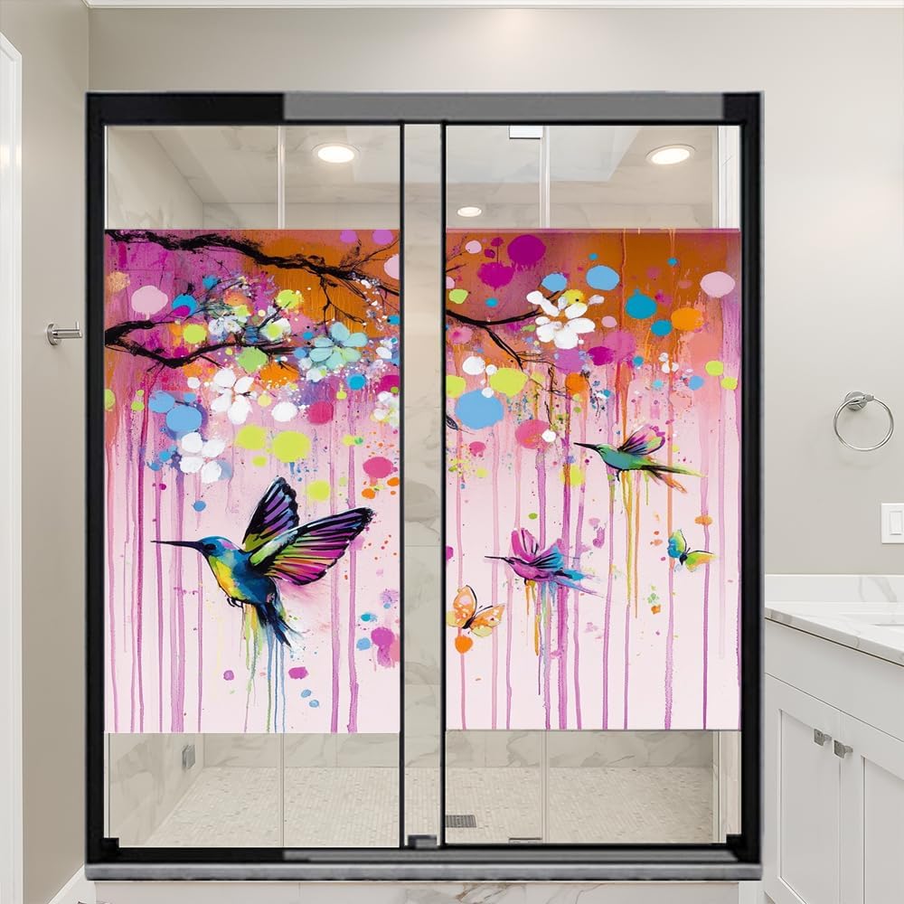 Graffiti Hummingbirds Window Privacy Film 31.5Wx55.1L inch x 2pcs