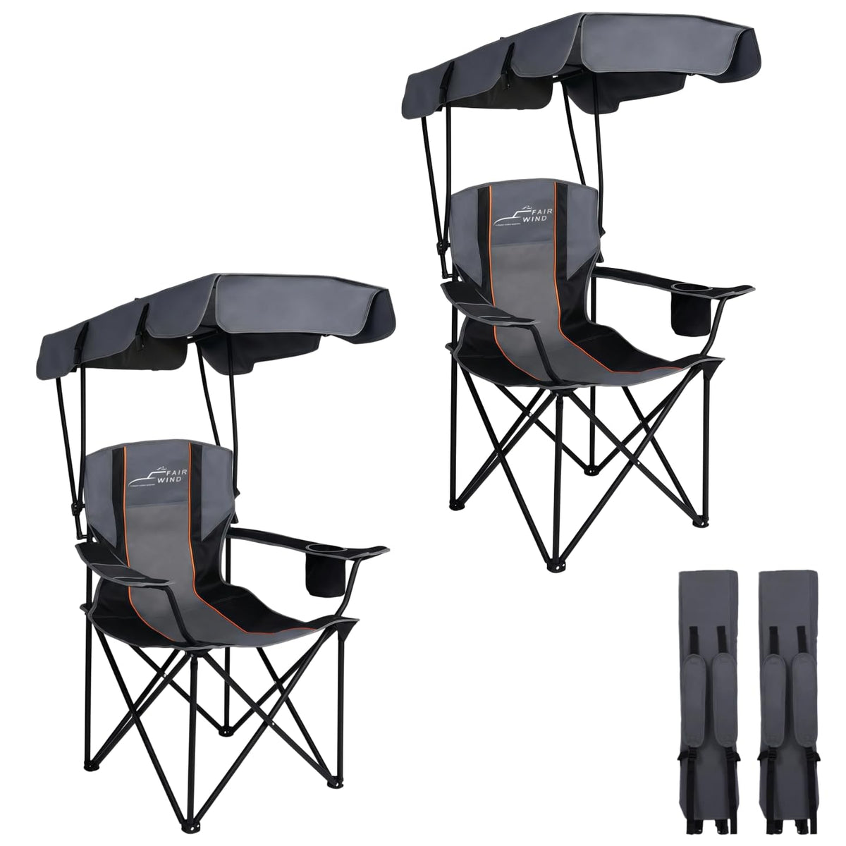 FAIR WIND 2 Pack Portable Canopy Camping Chair 380 LBS Capacity Heavy Duty Oversized Folding Lawn Chair with Sunshade for Beach, Fishing, Sports & Outdoors