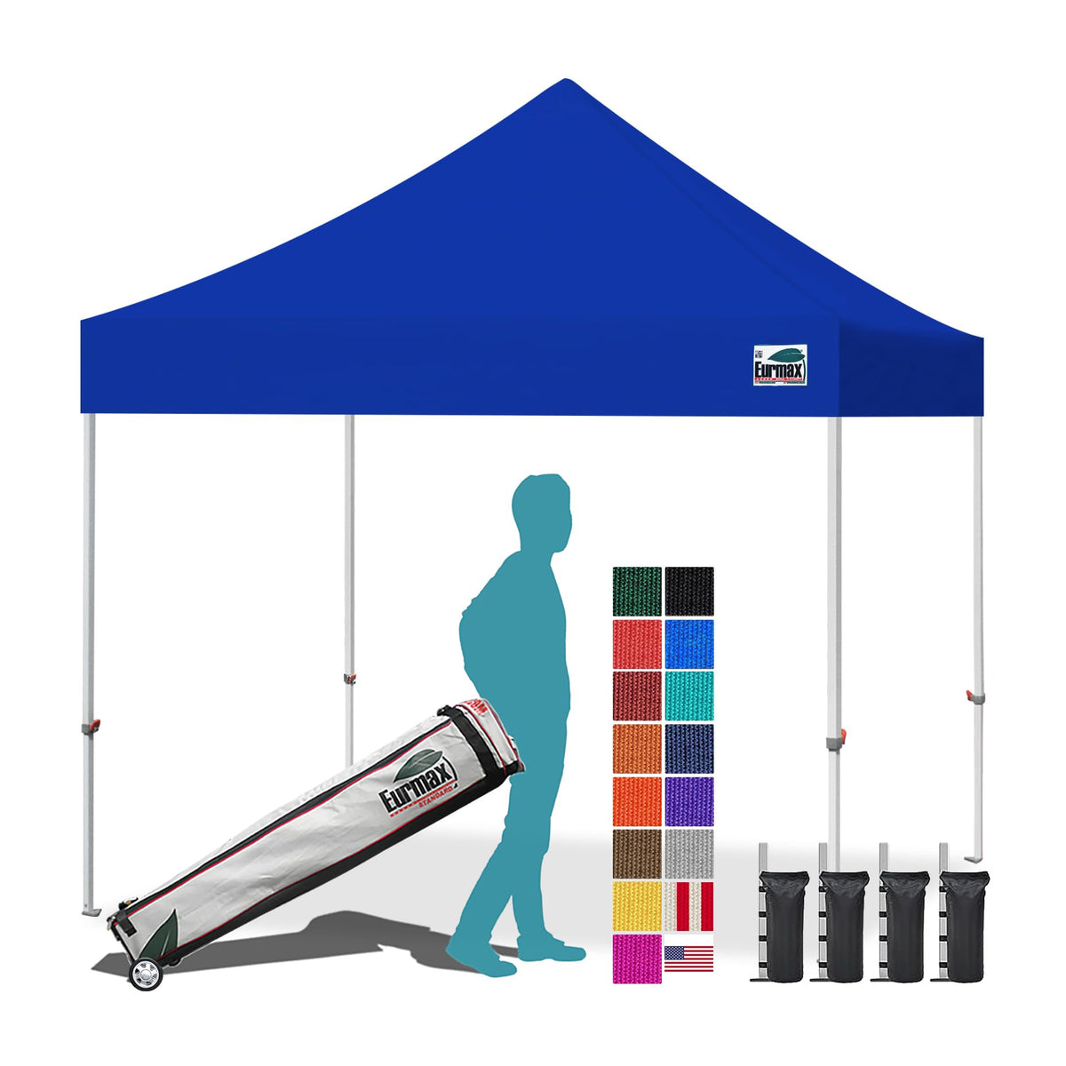 Eurmax USA 10x10ft Pop Up Canopy,Commercial Instant Tent for Outdoor Events,Patented No-Tip Rolling Storage Bag with 4 Sandbags,UV & Water Resistant,Heavy Duty Portable Shelter Gazebo,White