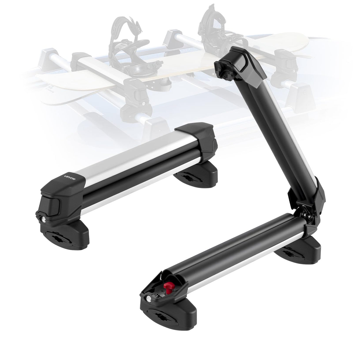 VEVOR Folding Hitch Mounted Ski & Snowboard Rack, Fits 2-Inch Receiver, Carries up to 6 Pairs of Skis or 4 Snowboards, Adjustable Hitch-Mounted Rack for Car with Key Lock, Security Strap, Tilt Access