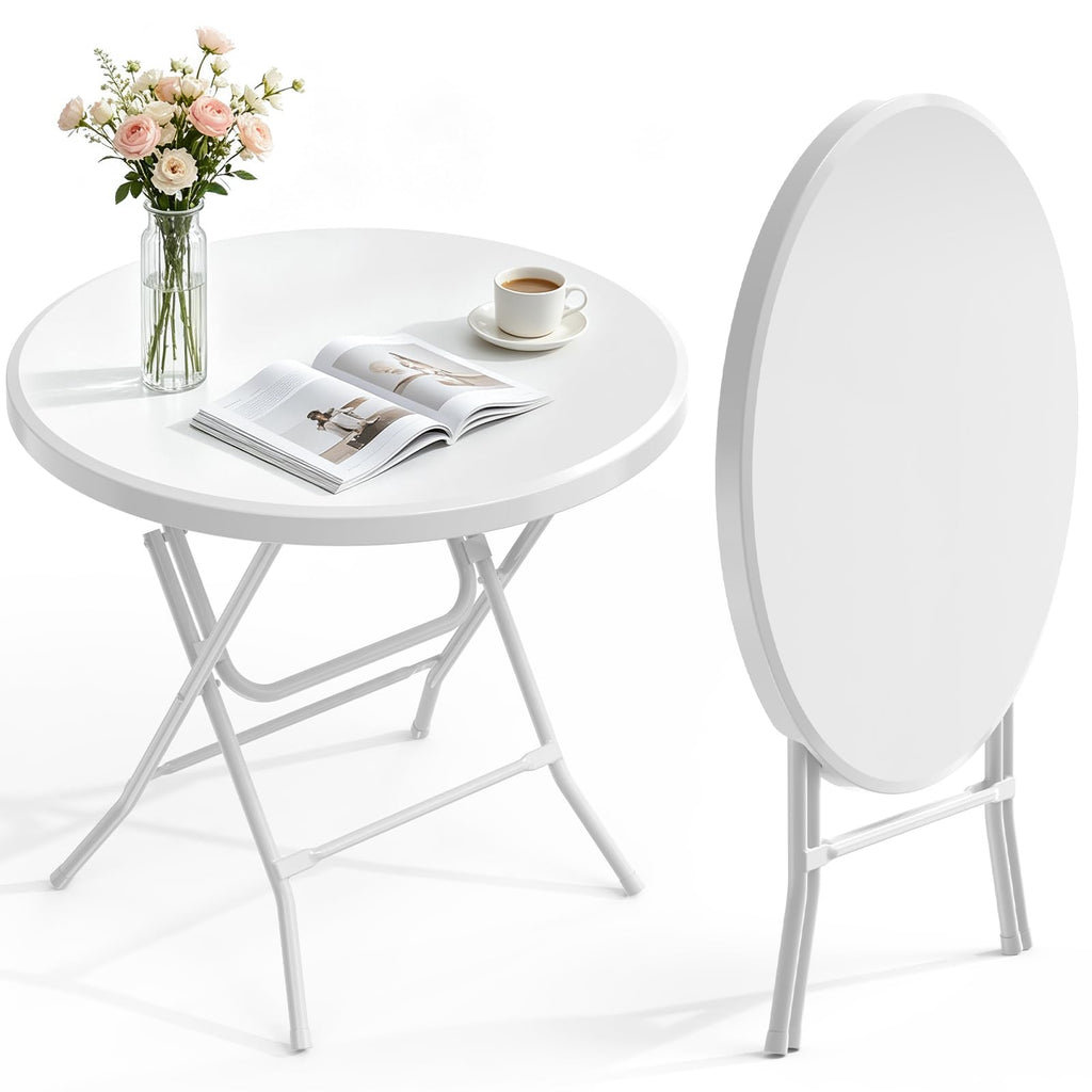 32" Round Folding Table, HDPE Top & Metal Frame, 2 Pack, White