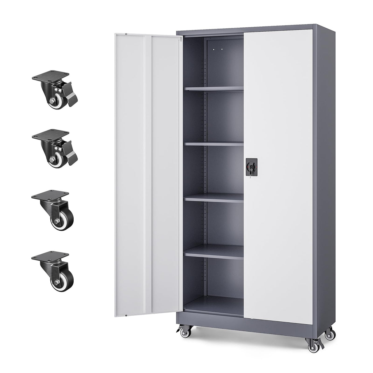 Letaya Metal Garage Storage Cabinets with Wheels,Steel Tool Cabinets Lock Door and Adjustable Shelves for Home,Office,Warehouse Organisieren (Black, 74.41" H)