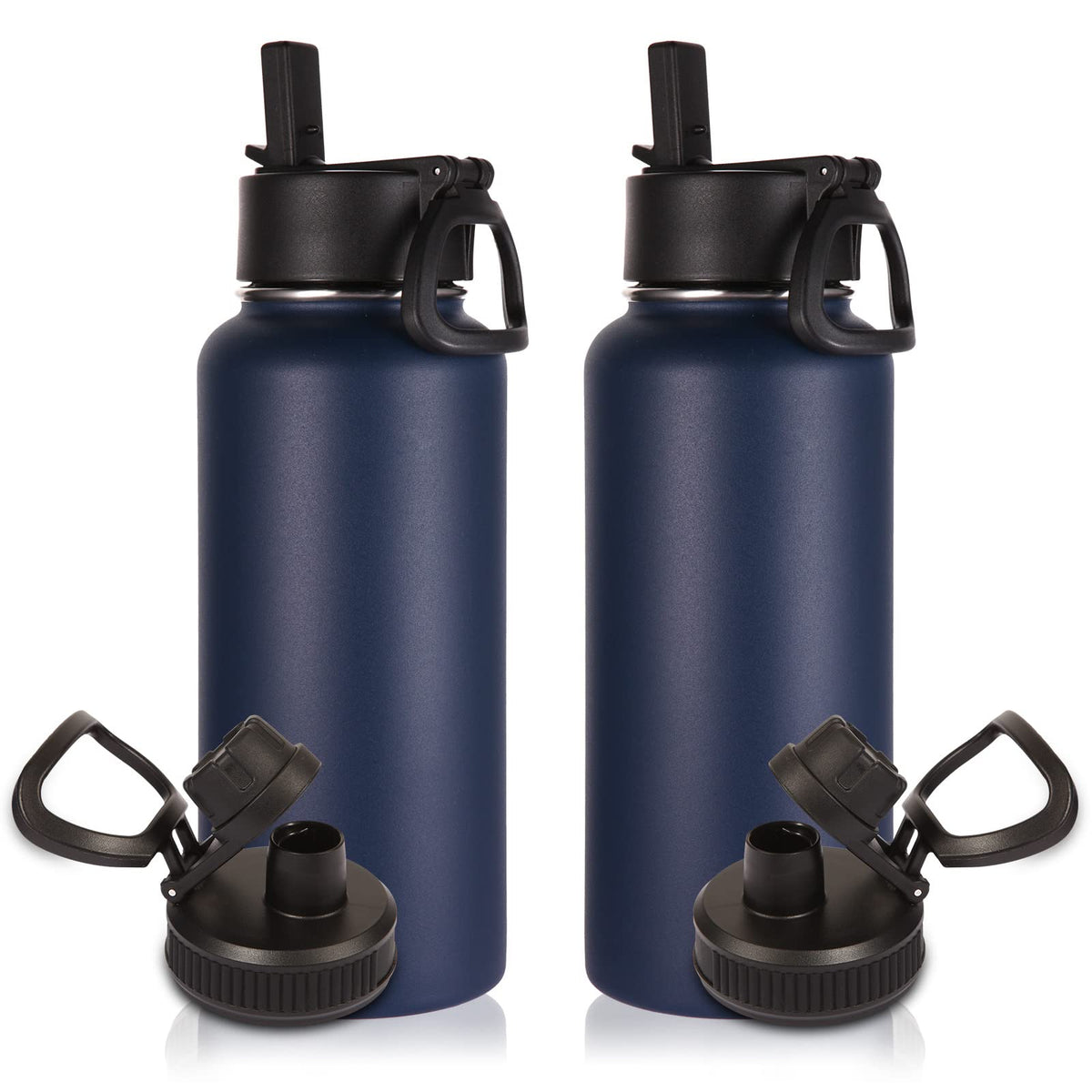 Volhoply 32oz Insulated Water Bottle with Straw Lid, Black, 8-Pack