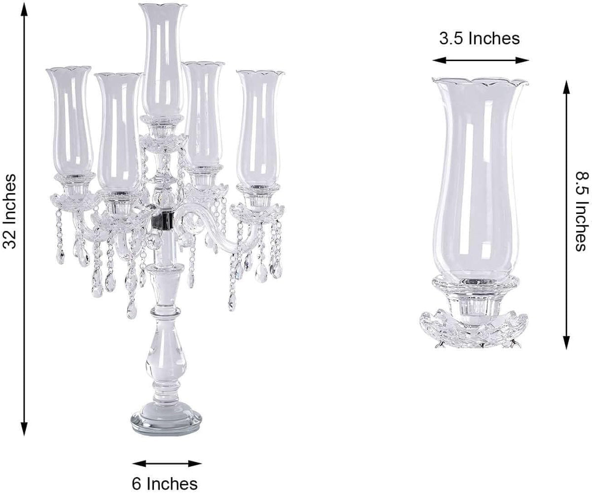 Efavormart 32" Tall 5 Arm Premium Hurricane Taper Crystal Glass Candle Holder Candle Holder Wedding Centerpiece