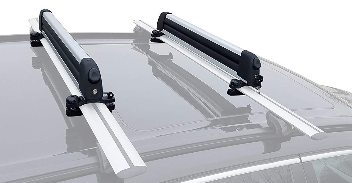 BRIGHTLINES Improved Universal Ski Snowboard Racks Carriers 2pcs Mount on Vehicle top Cross Bars (Up to 4 Skis or 2 Snowboards)