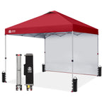 CROWN SHADES 10x10 Pop Up Canopy with 1 Side Wall, Beach Canopy Tent, Red