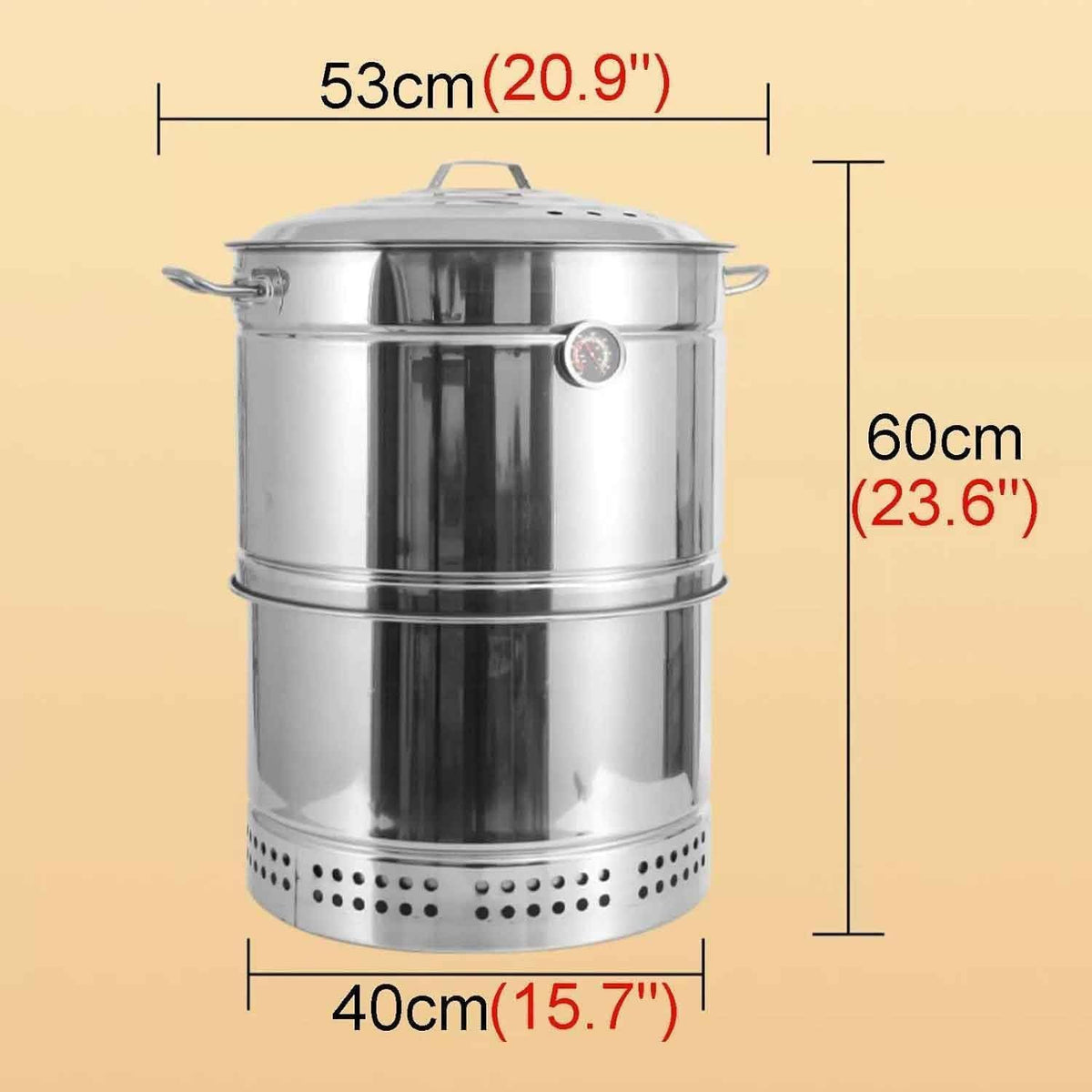 2-in-1 Heavy Duty Freestanding Charcoal BBQ Smoker - Cylinder One-piece Charcoal BBQ Grill w/3 S Hooks Can Hold 50 Skewers for Garden Camping Outdoor Cooking and Grilling