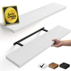 BAYKA Rustic Brown Floating Shelves 35.4in, Set of 2, Wall Mount Wood Shelf