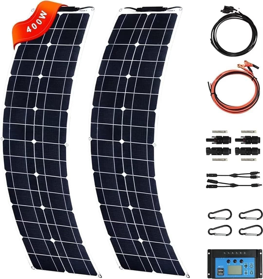 Solar Panel 400W 2X 200W PET Flexible Solar Panel Portable Mono Solar Battery Charger with Controller for Car Yacht Battery Boat,with 40A Controlle