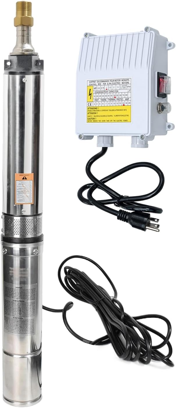 4" Deep Well Pump 110v Submersible Well Pump with Control Box with 50ft Power Cord Stainless Steel