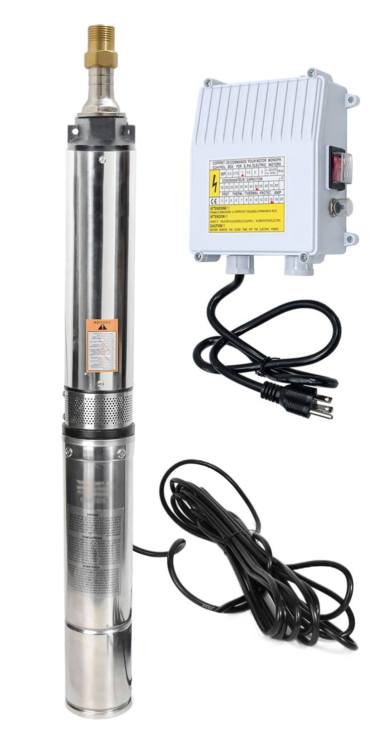 4" Deep Well Pump 110v Submersible Well Pump with Control Box with 50ft Power Cord Stainless Steel