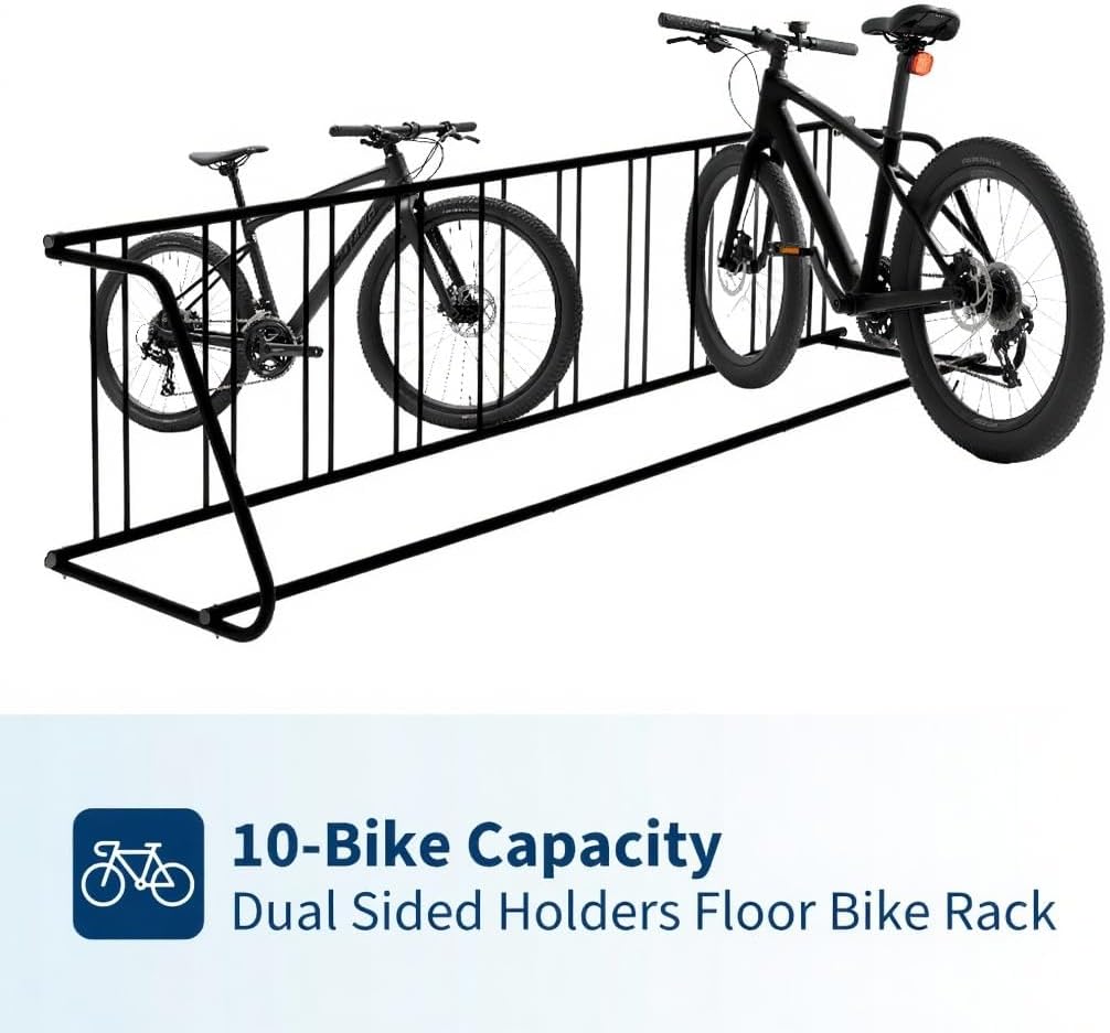 GarveeTech Commercial Grid Floor Bike Rack, Sigle-Side 10-Bike Rack 122" L,Grid Bikes Racks In Ground, Bicycle Floor Parking Stand, for Garages, Stores, Schools & Universities Power Coated Steel