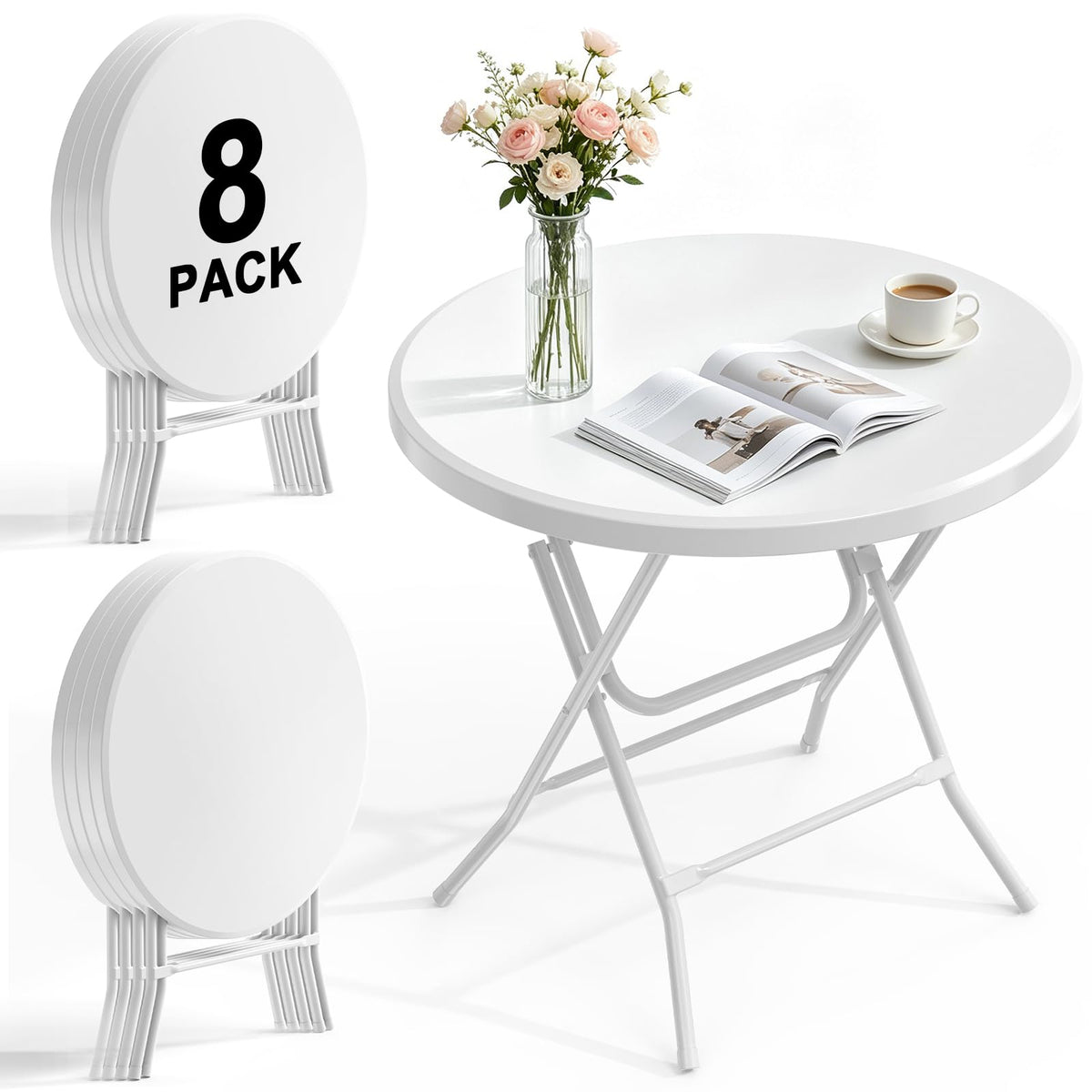 24" Round Folding Table, Plastic Bar Height Tables for Parties Black