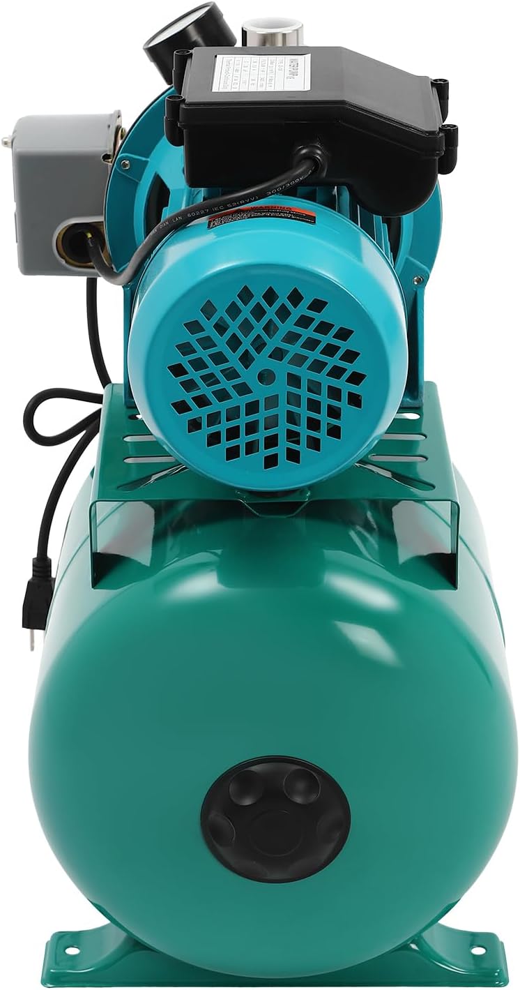 1HP Shallow Well Pump with Pressure Tank, 793GPH Irrigation Jet Pump, 110V Automatic Water Pumps Booster System Max. Head 147.64ft for Garden Lawn Farm Home (Green, 1 Hp)