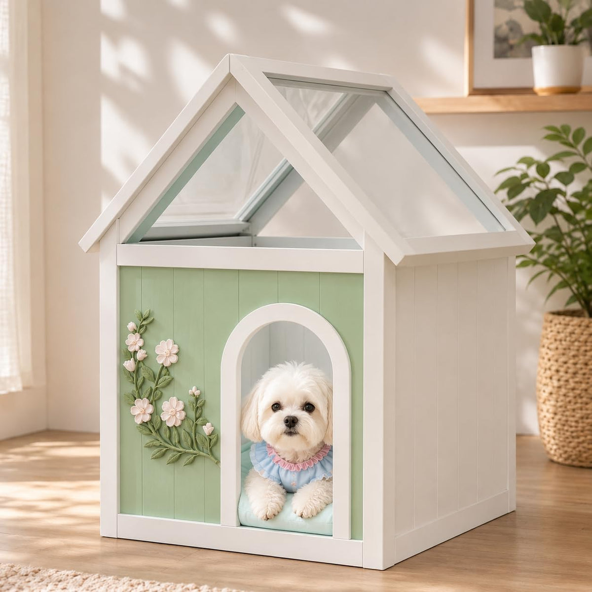 Modern Indoor Dog House for Small Dogs, Solid Wood Decorative Pet House, Furniture Style Wooden Dog House for Living Room & Bedroom (25”D × 18.7”W × 30.7”H)