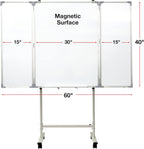 Excello 40” x 60” Mobile, Folding Whiteboard on Wheels with Magnetic Surface and Flip-Out Marker Tray