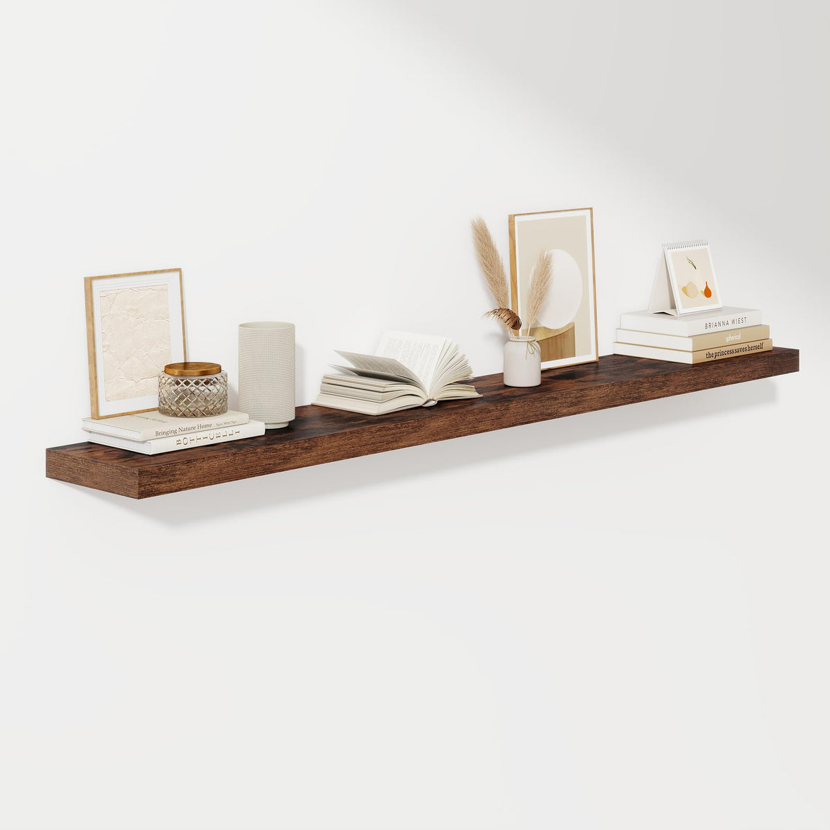 Fun Memories Floating Shelves - 2 Pack 12 Inch Rustic Wooden Wall Shelves - Extra Deeper & Thicker Wall Mounted Storage Shelf for Living Room, Kitchen, Farmhouse - 36" W x 12" D x 1.8" H - Brown