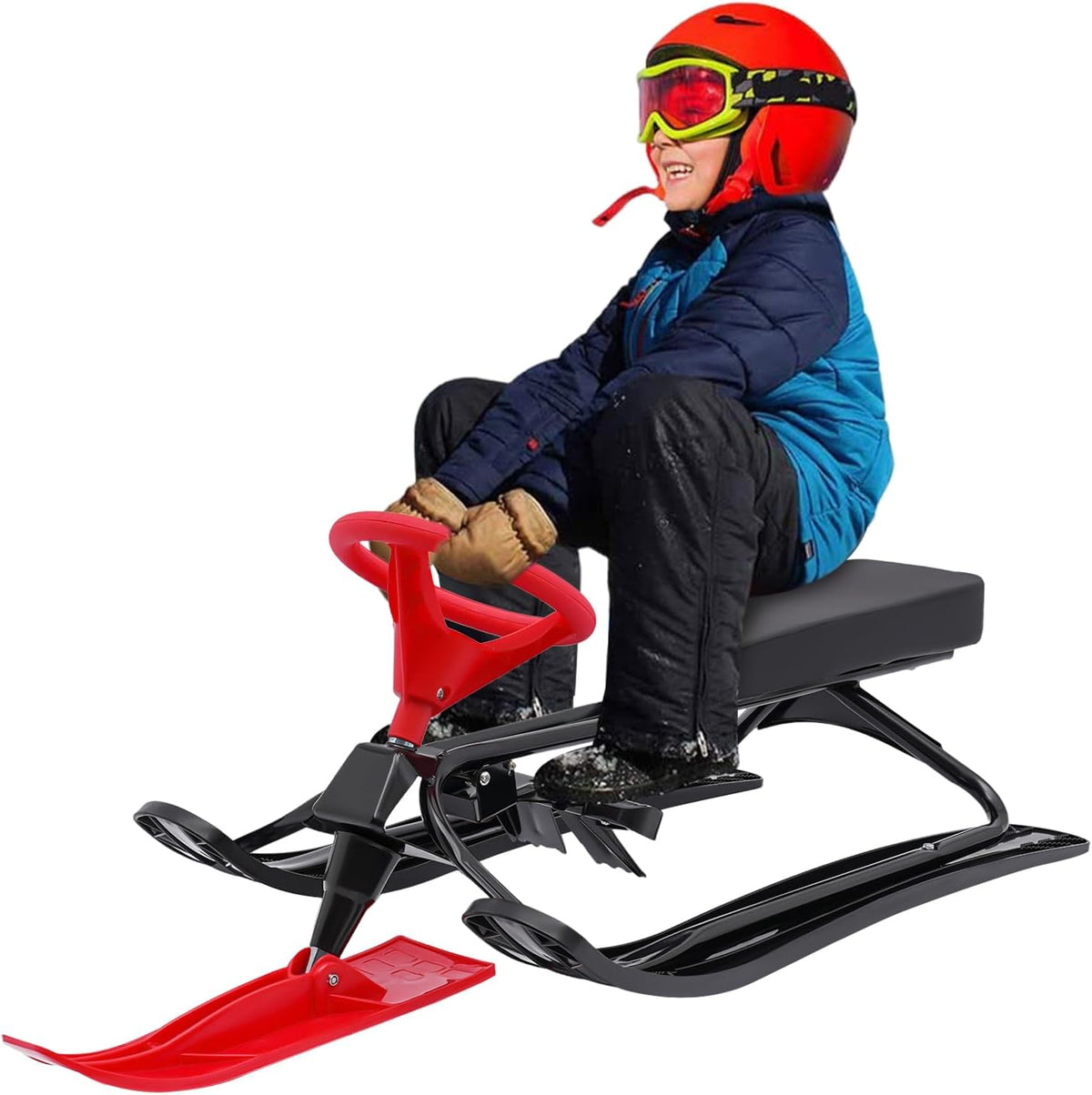 Snow Racer Sled, Steering Wheel, 220.5 lb Capacity, Steel Frame, 44.88 in