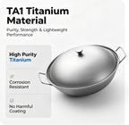 Titanium Camping Pot with Lid & Dual Handles, Chinese Hot Dry Pot Wok Pan, Portable Cook Pots Ultralight Outdoor Cookware for Backpacking, Hiking,Travel, Home used RT141C (Titanium color)