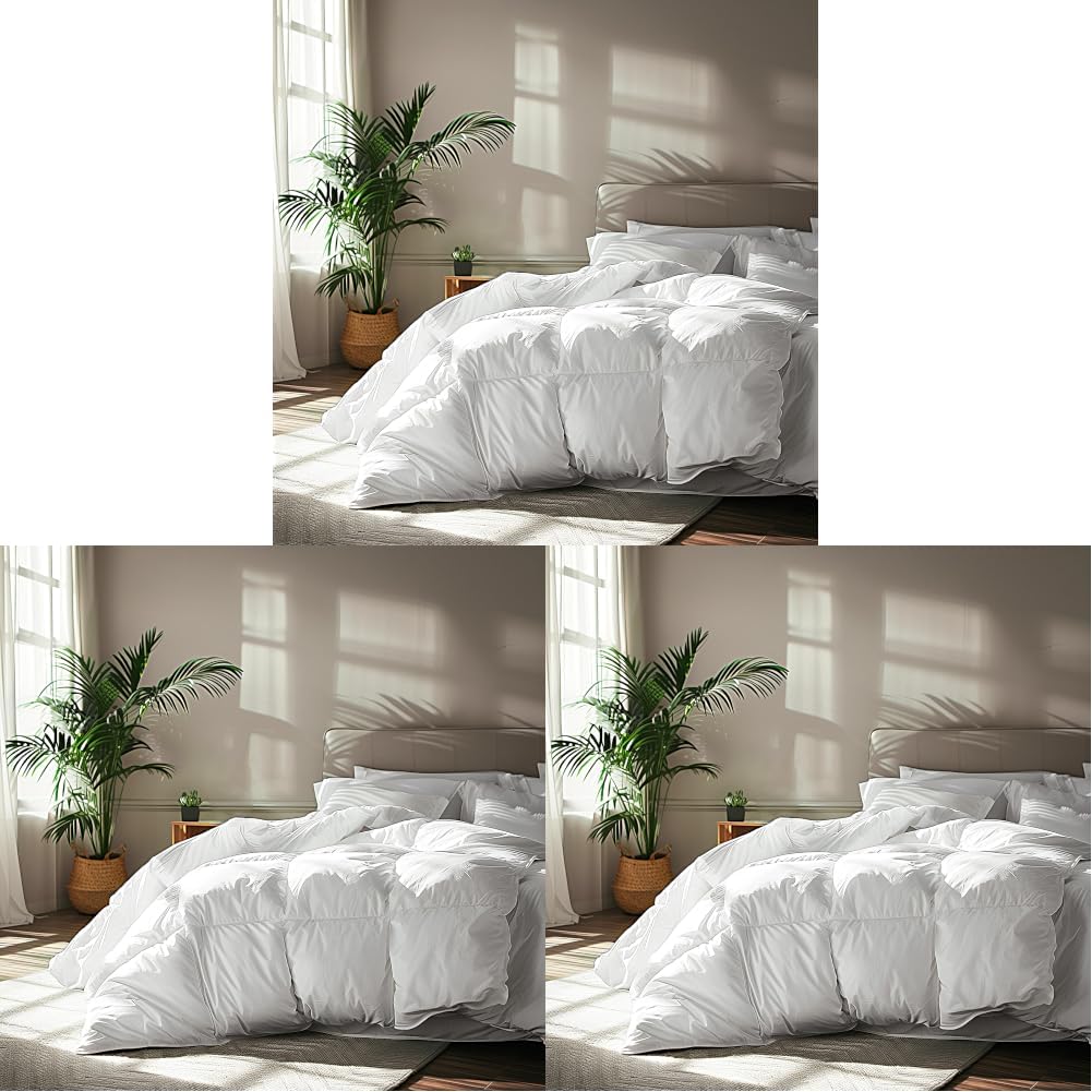 Serta Goose Feather Down Fiber Comforter King Size - 100% Cotton Cover Duvet Insert - Hotel Luxury Hypoallergenic Bedding Comforter Light Warmth 106 x 90 Inch White