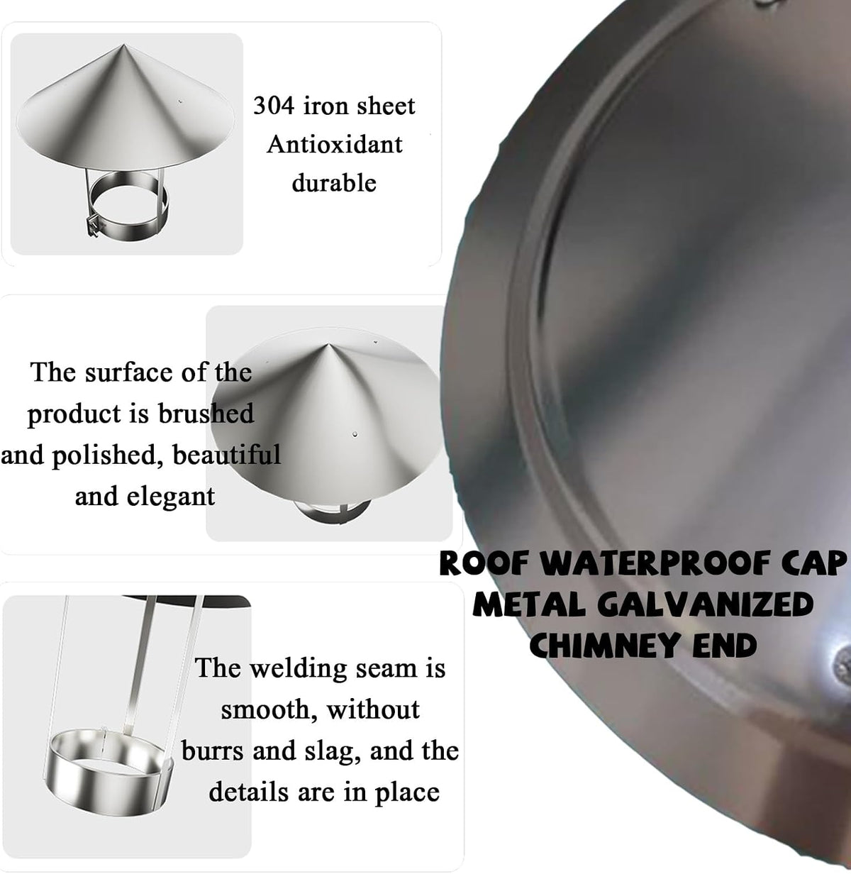 304 Galvanized Rain Cap,universal chimney cap,Roof Rain Cap,galvanized rain cap,stove pipe chimney cap for vent,rooftop exhaust vent cap,vent pipe cap for roof ( Size : D28cm*50cm/11.02in*19.69in )