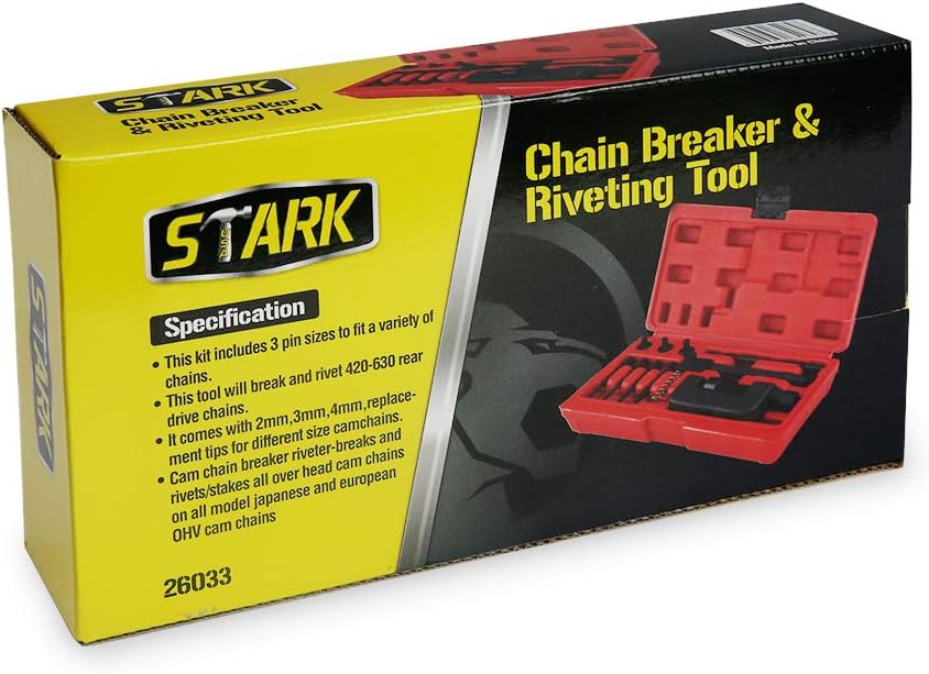 CTA Tools 8982 Large Chain Breaker and Riveting Tool Kit will break chains from 35 to 530 including cam chains and drive chains
