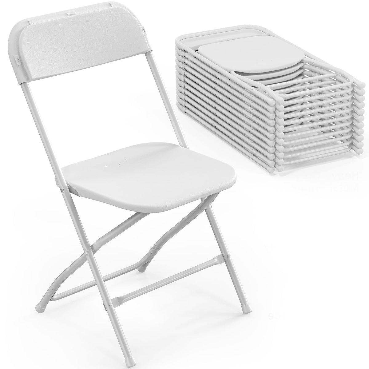 Bonnlo Folding Chairs Set of 4, White Plastic Chair Sturdy Seat with Metal Frame, Perfect for Party, Event, Wedding, Birthday, Office, Outside Entertaining