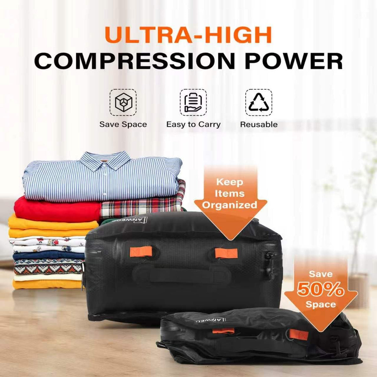 2 Pack with Vacuum Travel Bag for Suitcase, 30L Overpack Vacuum Bags w/Pump