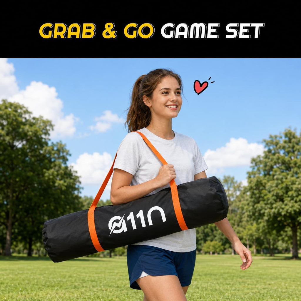 A11N SPORTS Outdoor Volleyball and Badminton Combo Set - Includes Adjustable Height Anti-Sag Net, Volleyball, Air Pump, 4 Badminton Rackets, 2 Shuttlecocks, Boundary Line Marker, and Carrying Bag