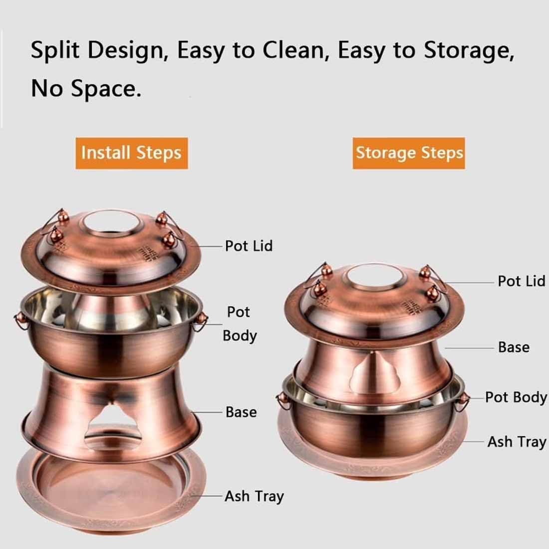 Chinese Charcoal Hot Pot, Food-grade Stainless Steel Hot Pot，Gold-13.4in