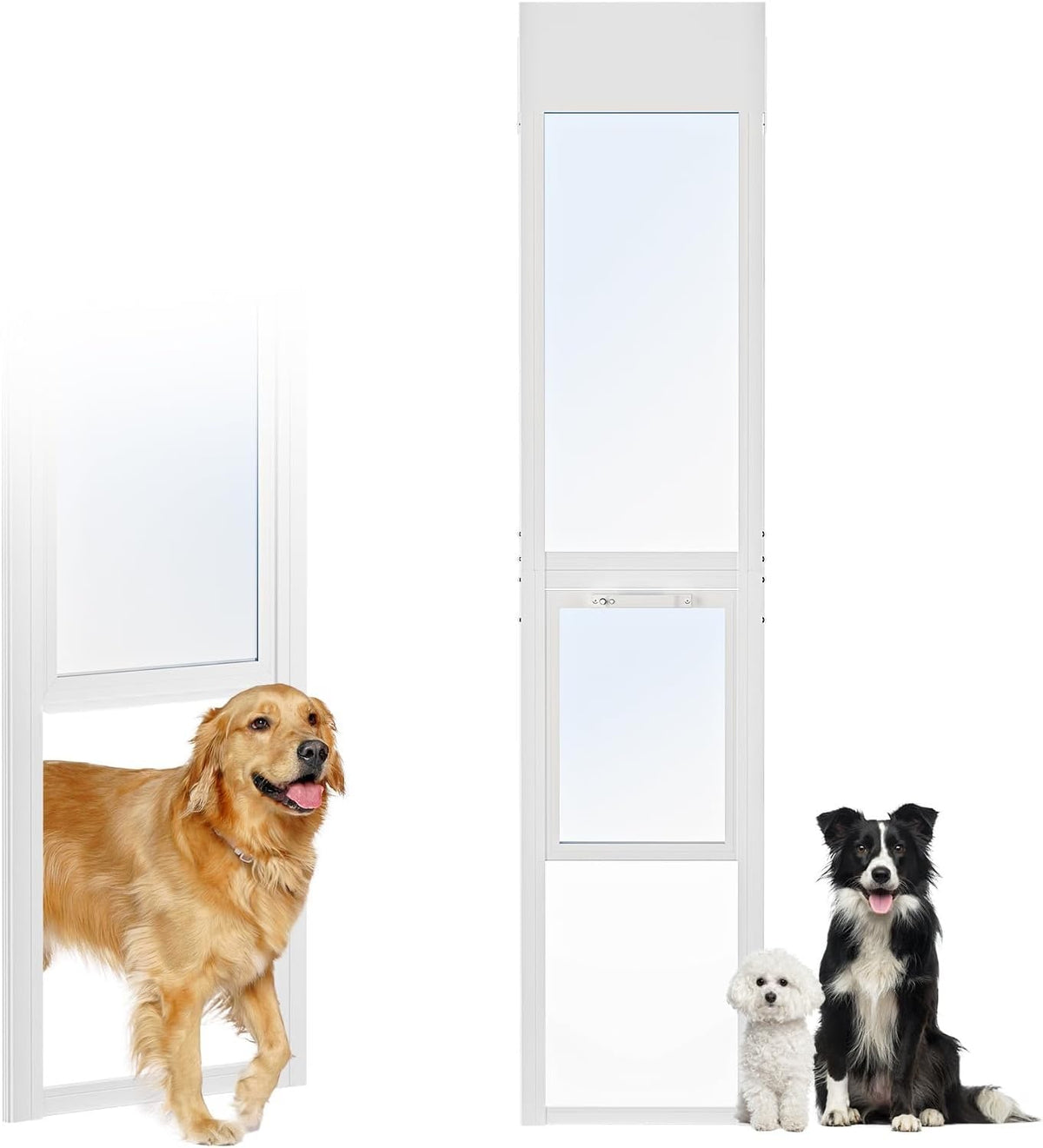 Dog Door for Sliding Glass Doors, 86.6"-92.5" Adjustable, Security Lock