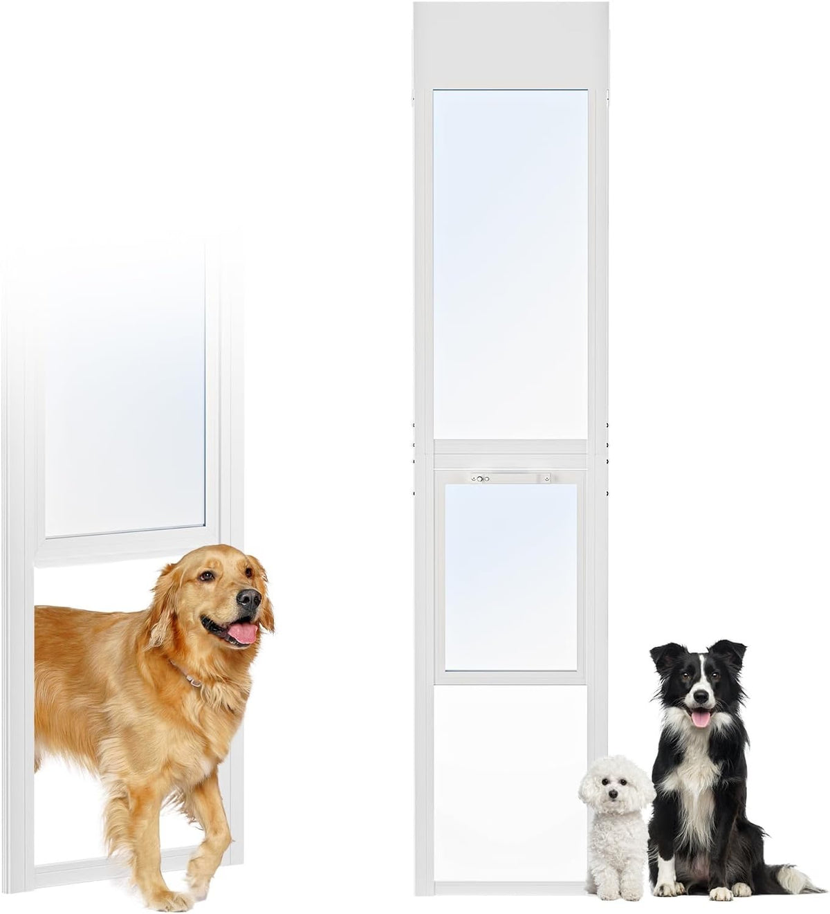 Dog Door for Sliding Glass Doors, 86.6"-92.5" Adjustable, Security Lock