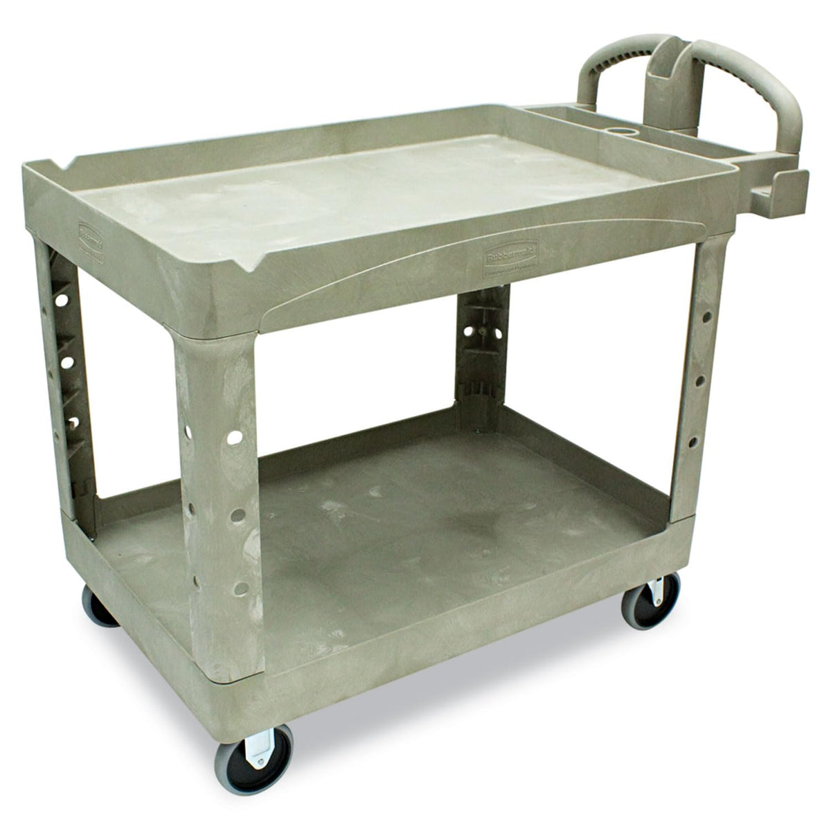 Rubbermaid Commercial Products 2-Shelf Utility/Service Cart, Medium, Black, Lipped Shelves, Ergonomic Handle, 500 Lbs Capacity, forfor Warehouse/Garage/Cleaning/Manufacturing