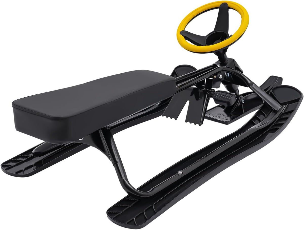 Ski Sled Slider Board, Twin Brakes Sled Snow Scooter with Flexible Steering Wheel, Heavy-Duty Snow Bike for Kids Age 3-15, Load-Bearing Capacity 220.5lbs