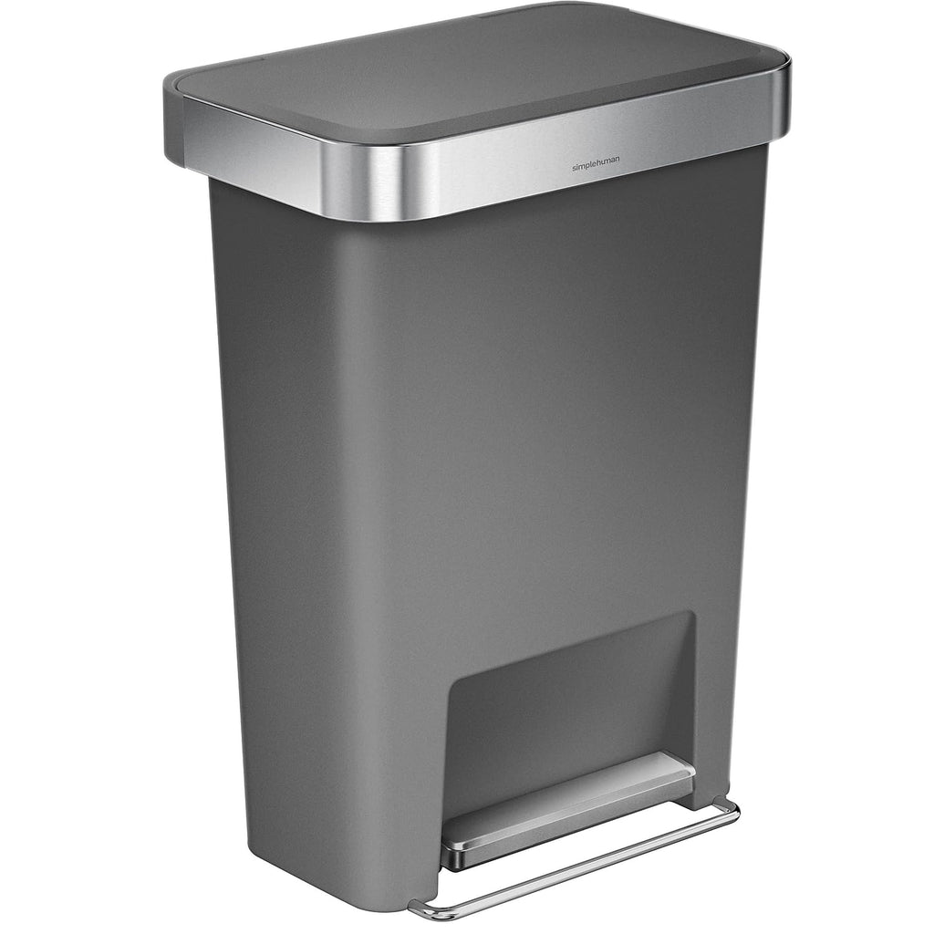simplehuman 45 Liter / 12 Gallon Rectangular Kitchen Step Trash Can with Soft-Close Lid, Grey Plastic