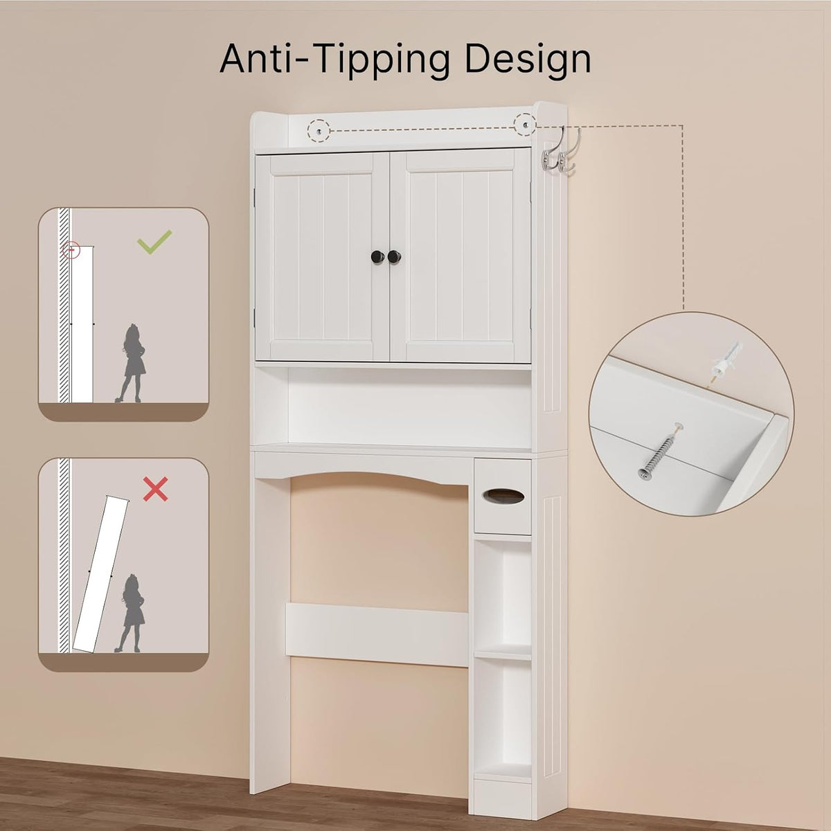 Ahomly Over The Toilet Storage Cabinet, 29.9" W x 70.3" H, White