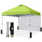 CROWN SHADES 10x10 Pop Up Canopy with 1 Side Wall, Beach Canopy Tent, Red